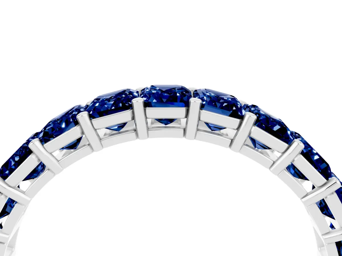 Emerald Cut Blue Sapphire Eternity Band with Shared Prong Setting Silver