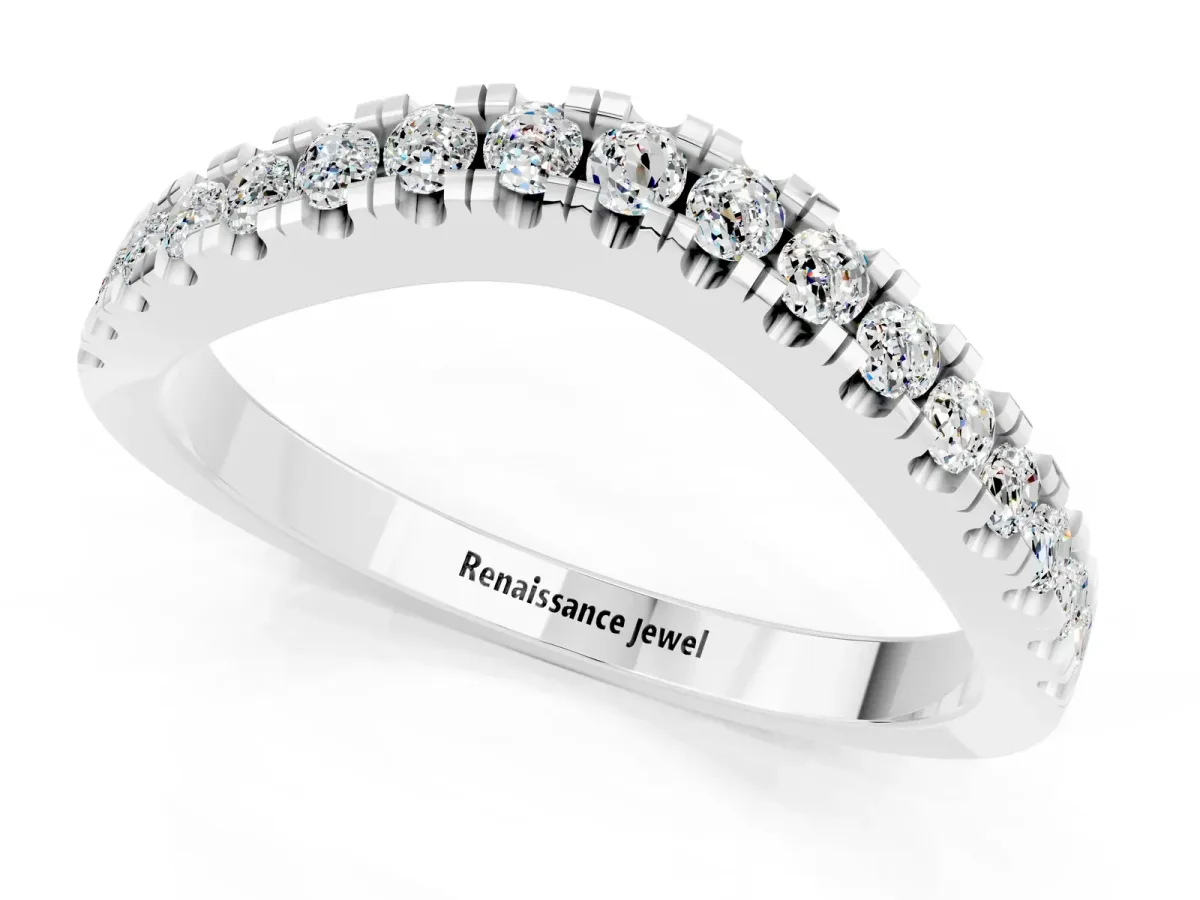 Round Moissanite Pavé Curved Band with Shared Prong Setting Platinum