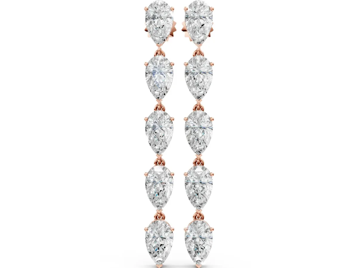Pear Diamond Dangle Earrings with Pear Diamond Accents Rose gold