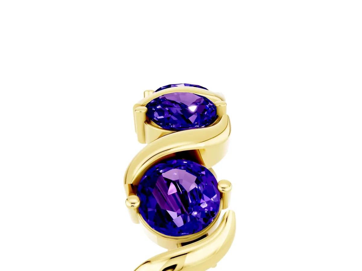 Round Tanzanite Half Eternity Band with Wave Prong Setting Yellow gold