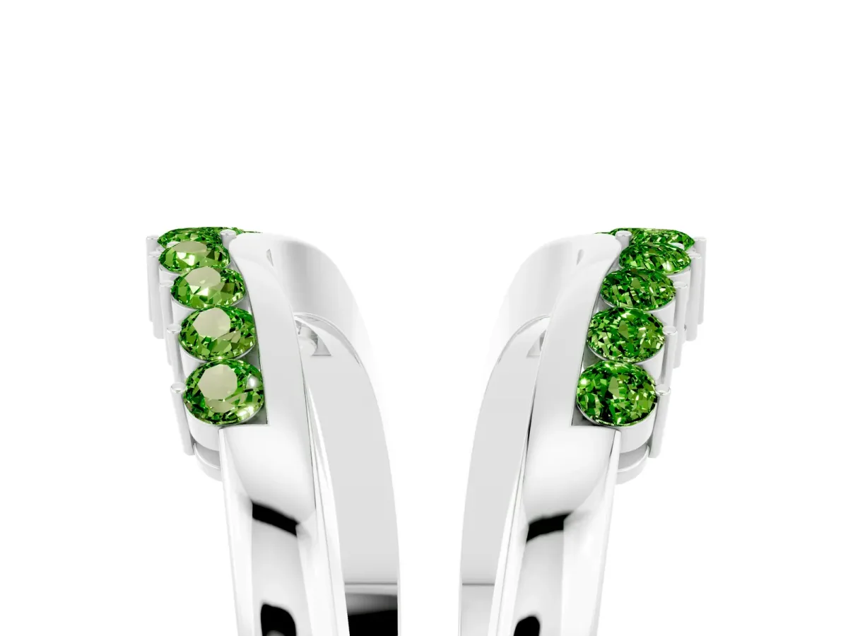 Round Peridot Chevron Contour Band with Prong Setting Silver