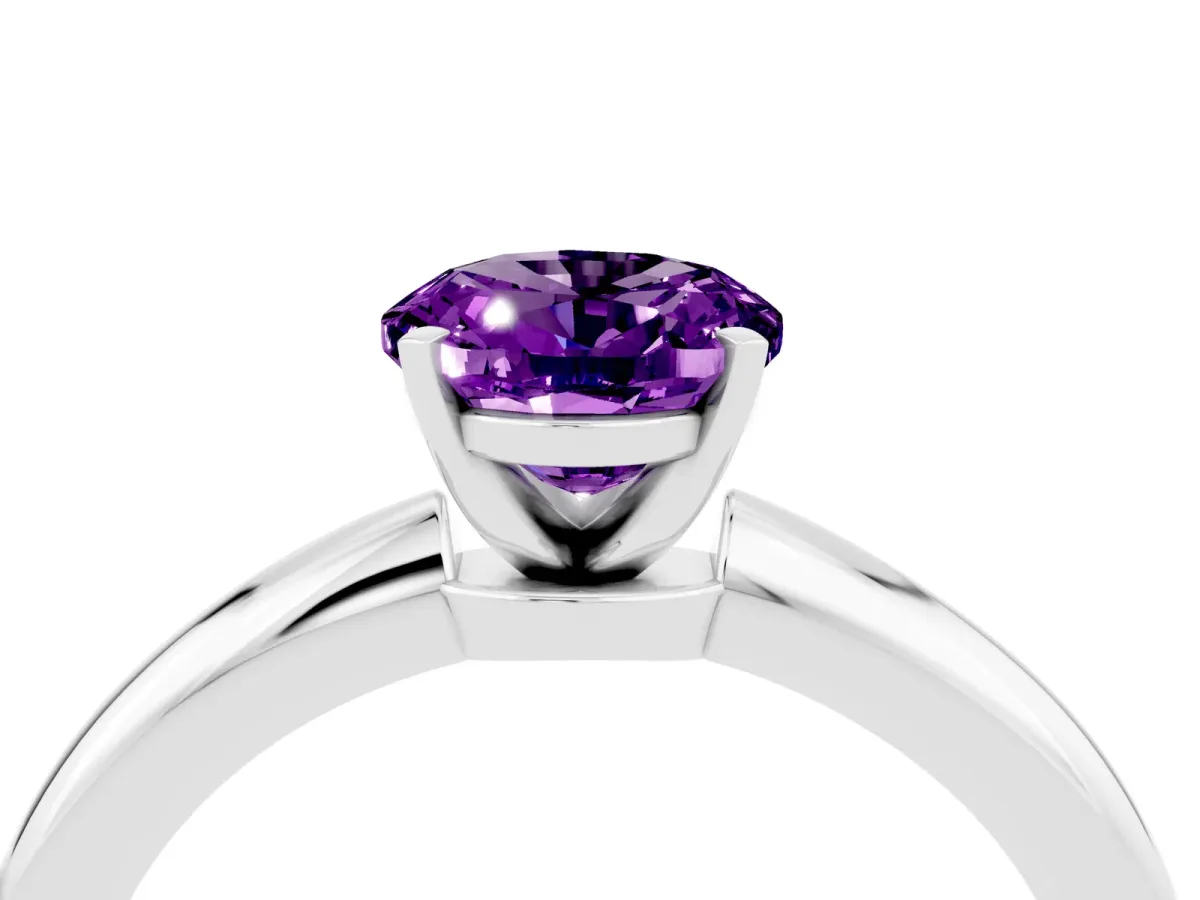 Oval Cut Amethyst Solitaire Ring with Six-Prong Setting and Classic Band Silver