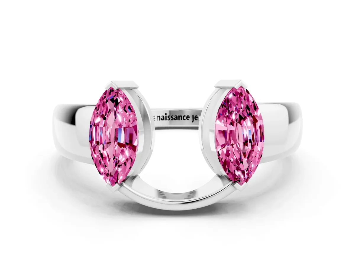 Marquise Pink Sapphire Open Band Ring with Tension Setting Silver
