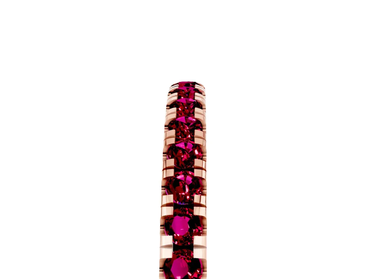 Pavé Round Garnet Half Eternity Band with Shared Prong Setting Rose gold