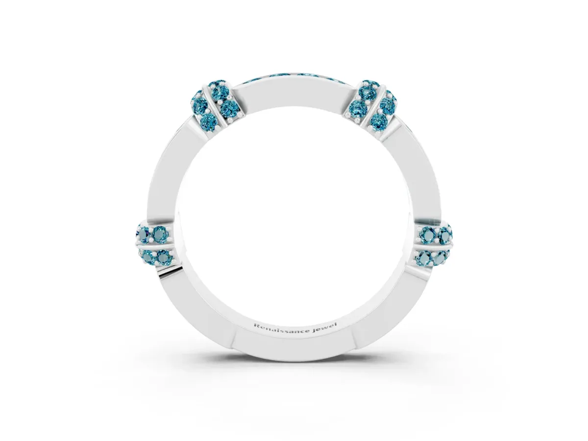 Pavé Round Blue Topaz Link Band with Bezel Setting Silver