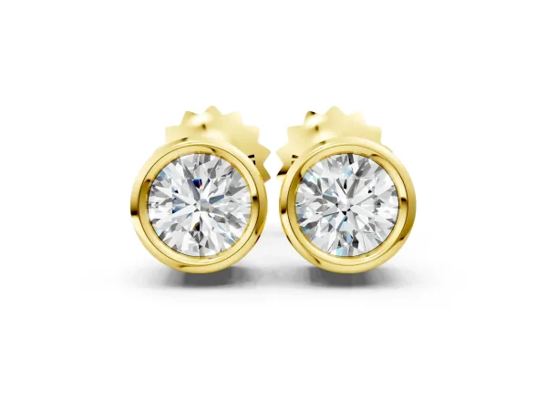 Bezel Set Round Diamond Stud Earrings with Push Back Yellow gold