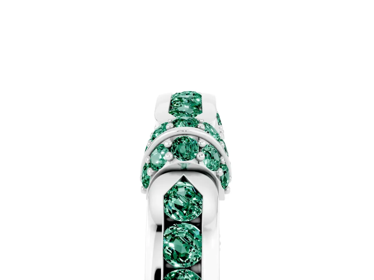 Pavé Round Green Sapphire Link Band with Bezel Setting White gold