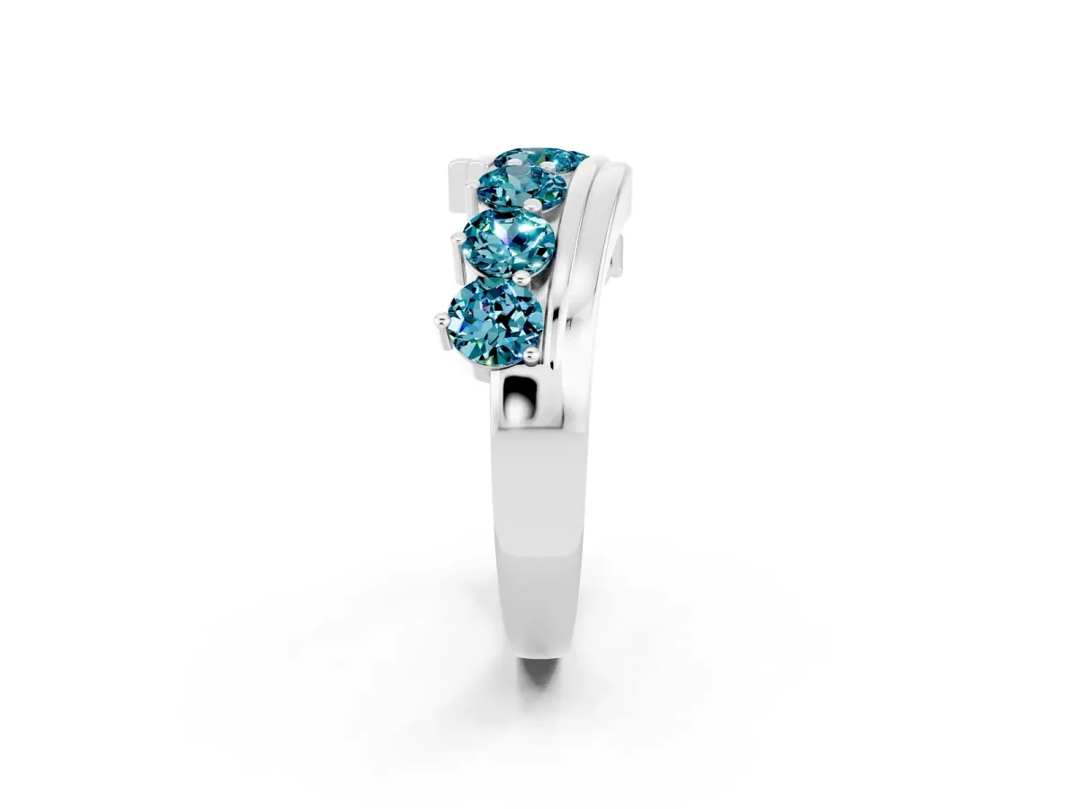 Round Blue Topaz Wave Band with Channel and Shared Prong Setting Silver
