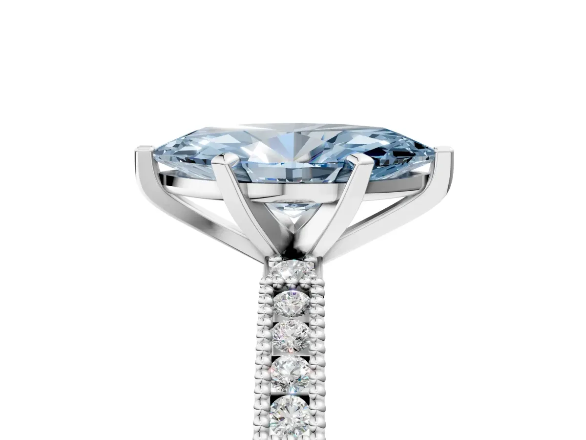 Fancy Blue Marquise Cut Solitaire with Pavé Band and Four-Prong Setting Silver