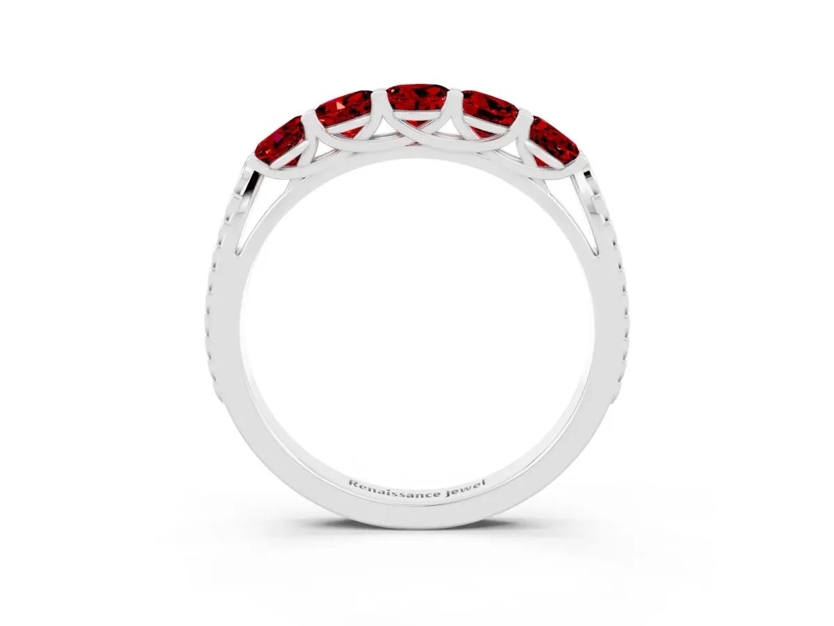 Five-Stone Round Ruby Prong-Set Band White gold