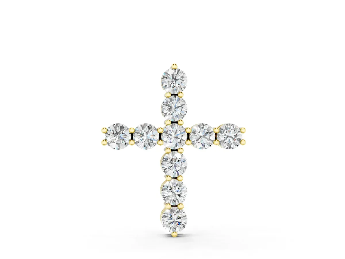 Round Diamond Prong-Set Cross Pendant Yellow gold