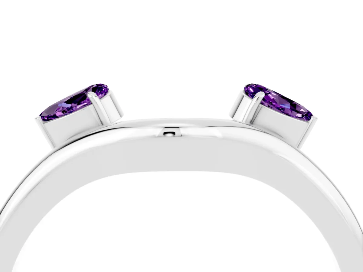 Pear Cut Amethyst Two-Stone Open Band Ring with Prong Setting White gold