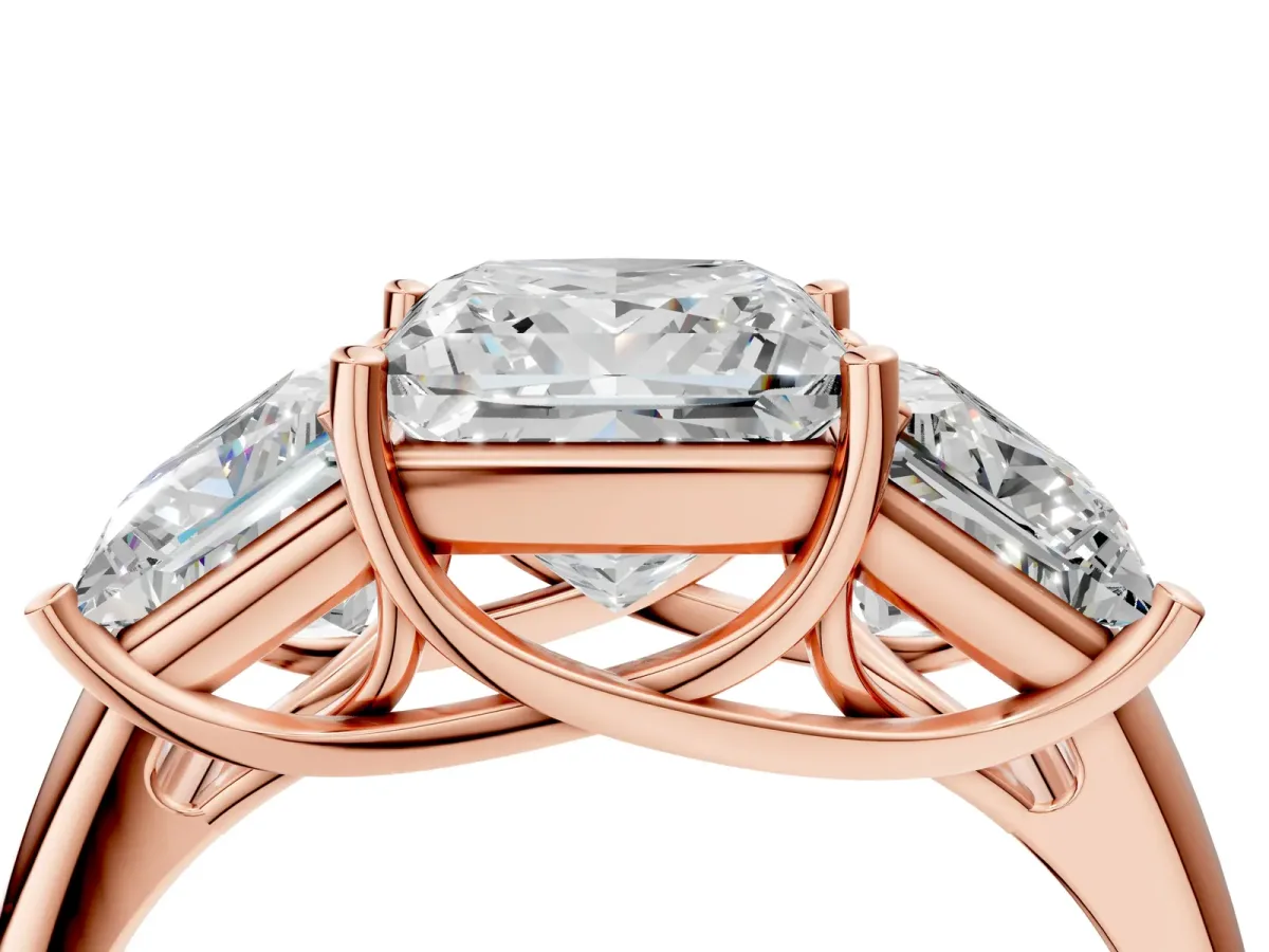 Three-Stone Princess Cut Diamond Engagement Ring with Prong Setting Rose gold