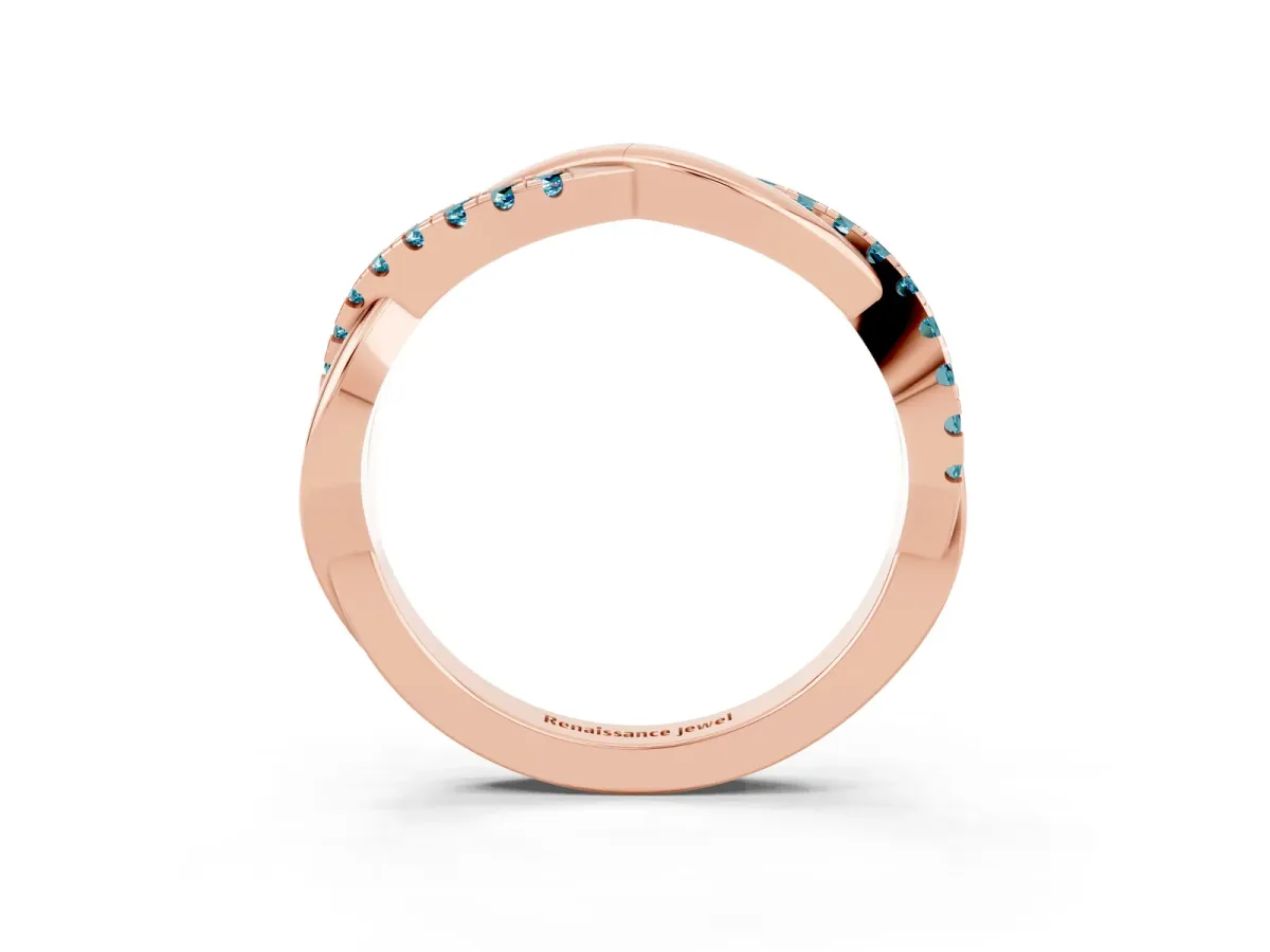 Round Blue Topaz Twisted Infinity Band with Prong Setting Rose gold