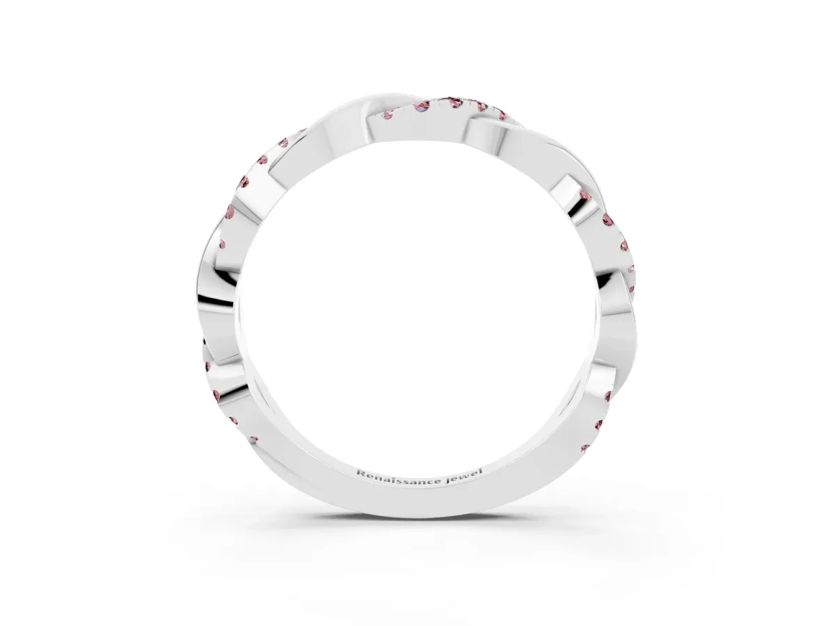 Round Morganite Twist Eternity Band with Pavé Setting Platinum
