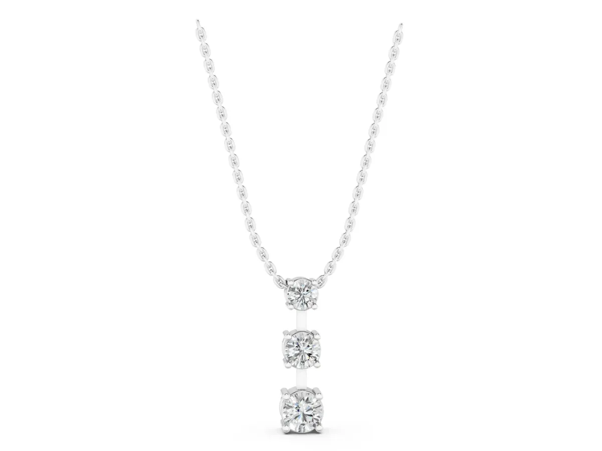 Round Diamond Triple Bar Pendant with Four-Prong Setting Silver