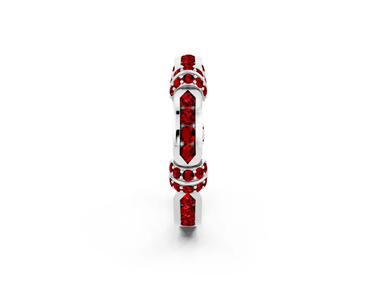 Pavé Round Ruby Link Band with Bezel Setting Silver