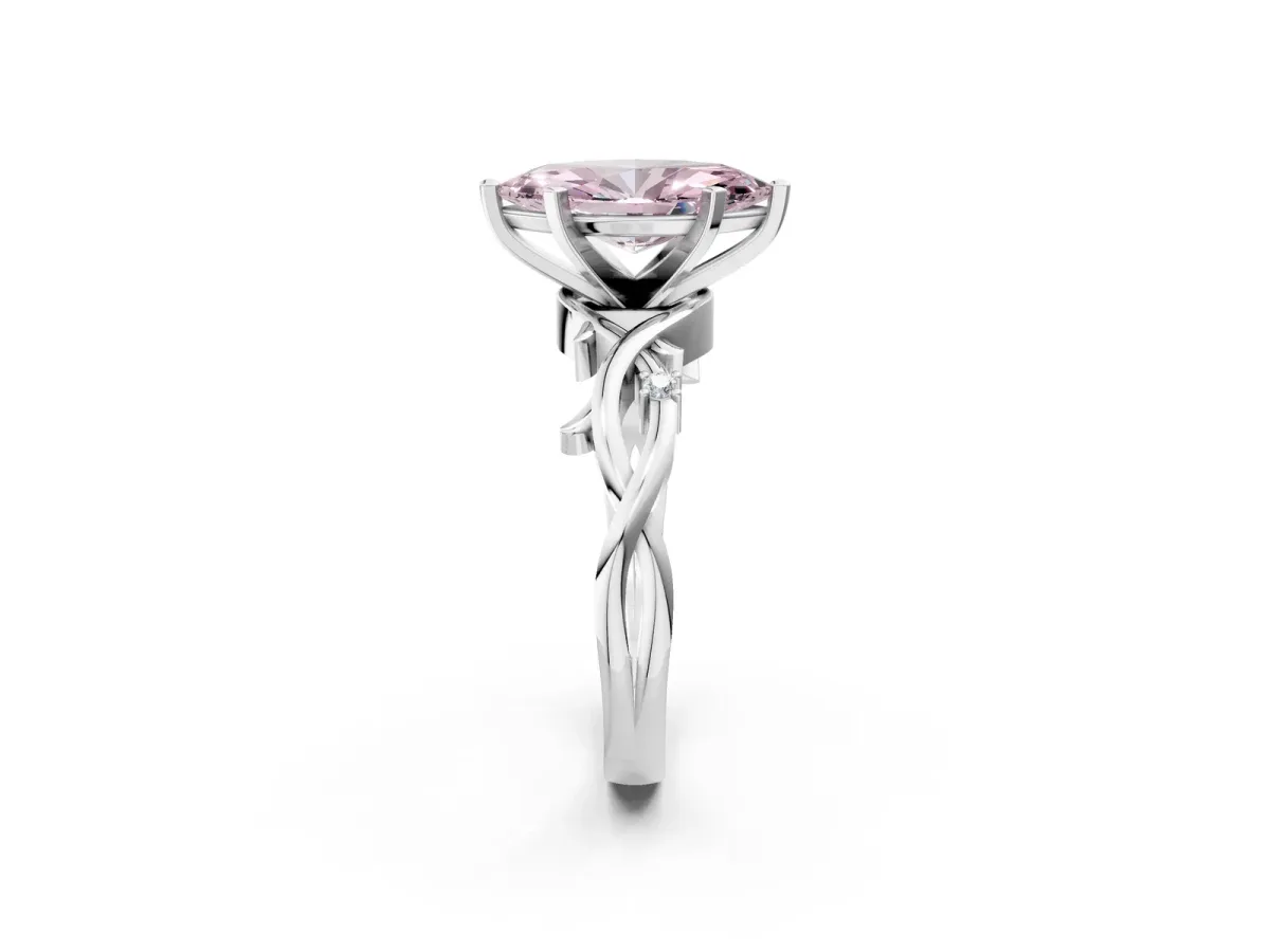 Fancy Pink Marquise Cut Diamond Solitaire Ring with Twisted Band and Prong Setting Silver