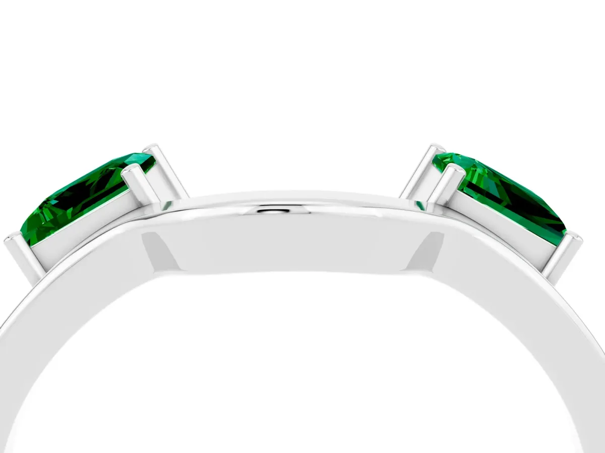 Princess Cut Emerald Two-Stone Open Band Ring with Four-Prong Setting White gold
