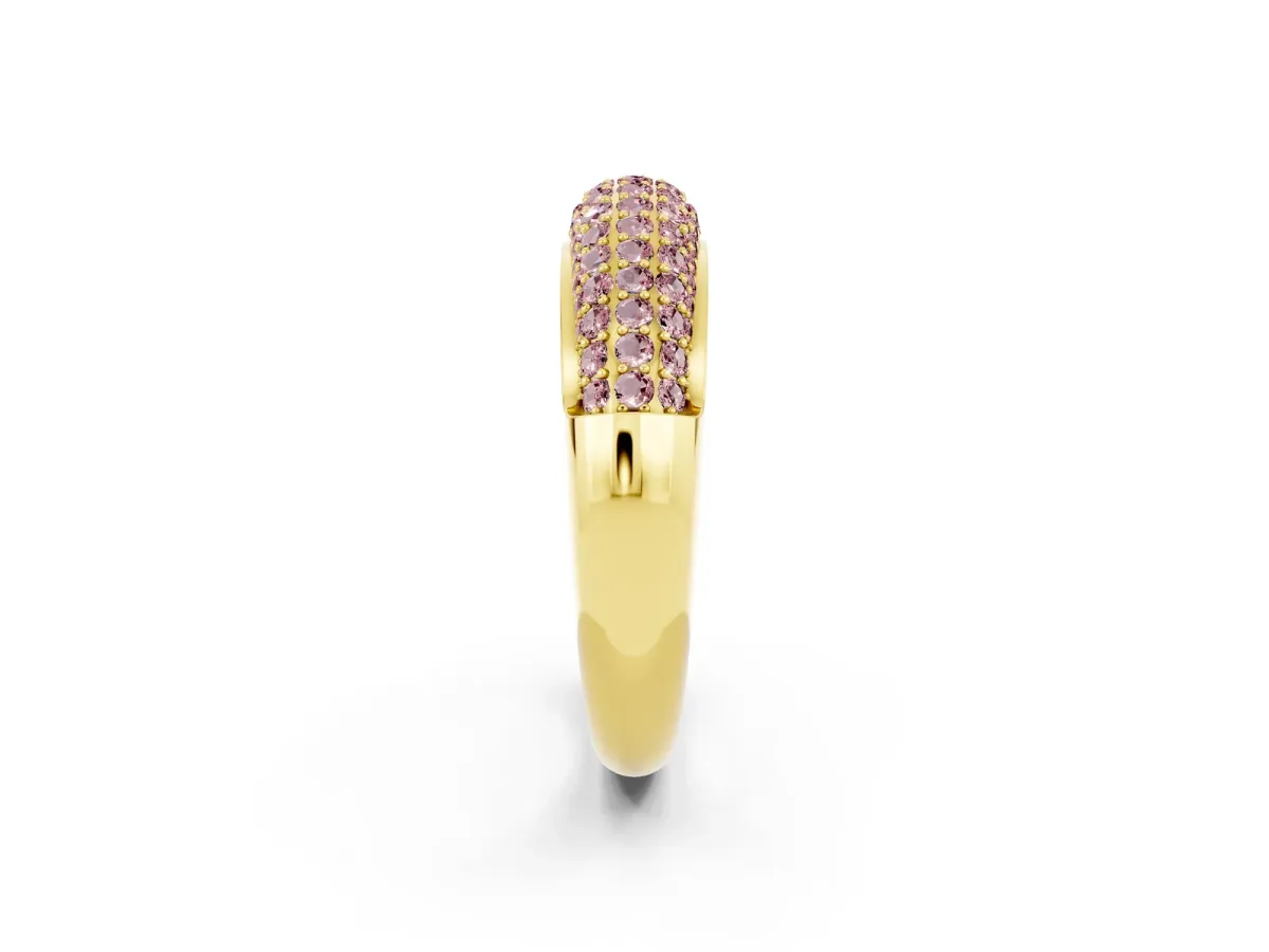 Three-Row Pavé Round Morganite Dome Band Yellow gold
