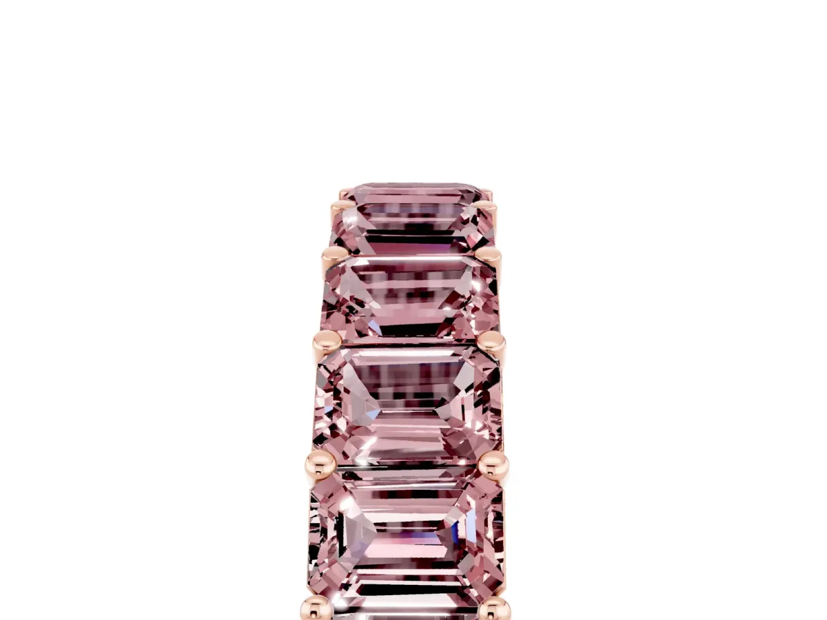 Emerald Cut Morganite Eternity Band with Shared Prong Setting Rose gold