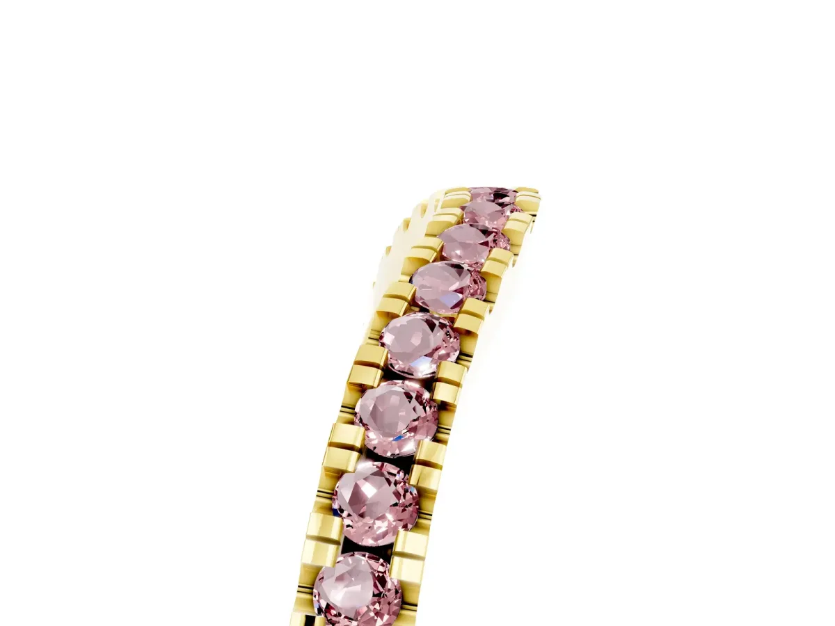 Round Morganite Pavé Curved Band with Shared Prong Setting Yellow gold
