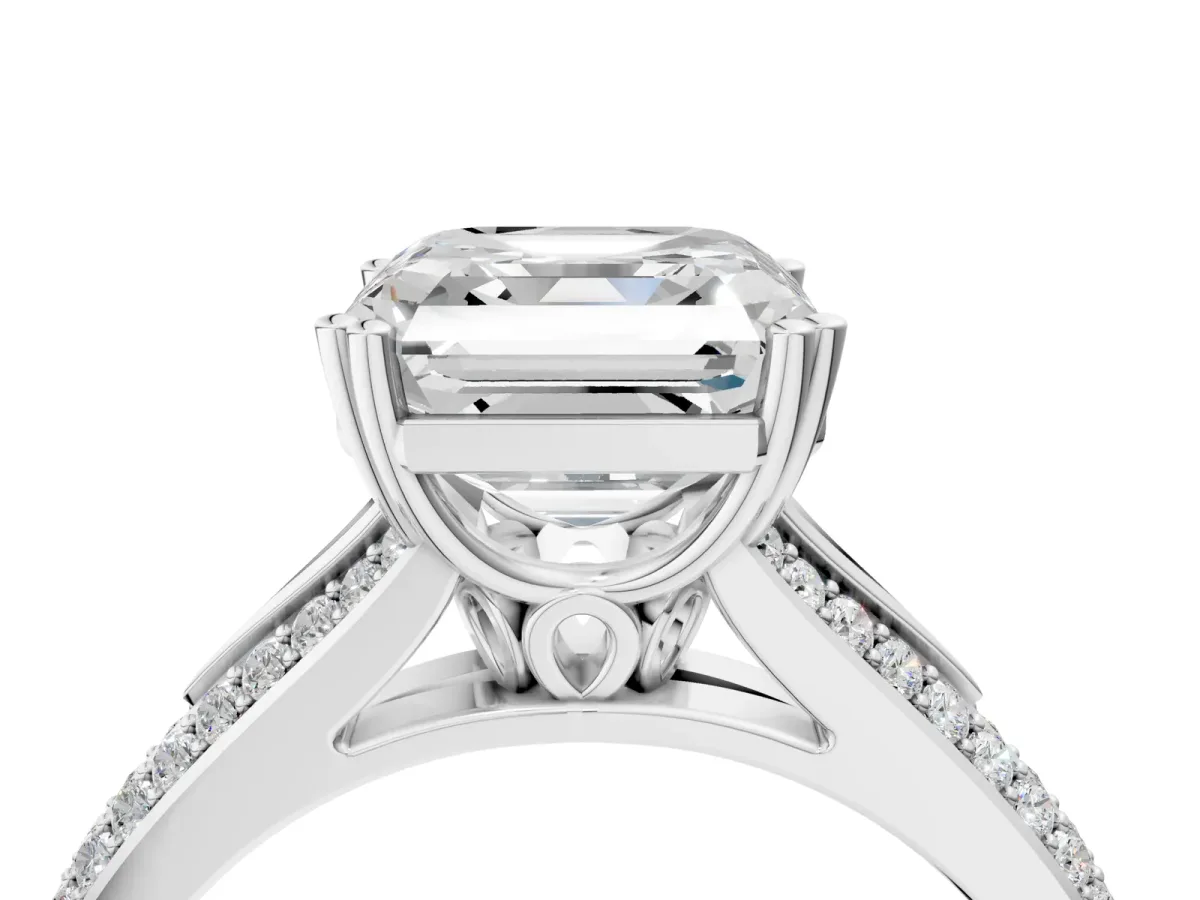 Asscher Cut Diamond Split Shank Engagement Ring with Pavé Band Platinum