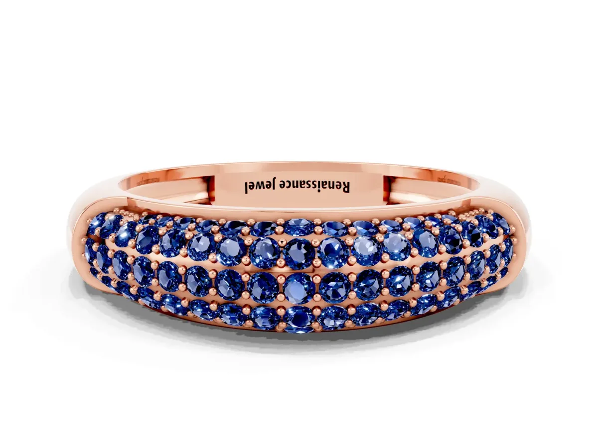 Three-Row Pavé Round Blue Sapphire Dome Band Rose gold