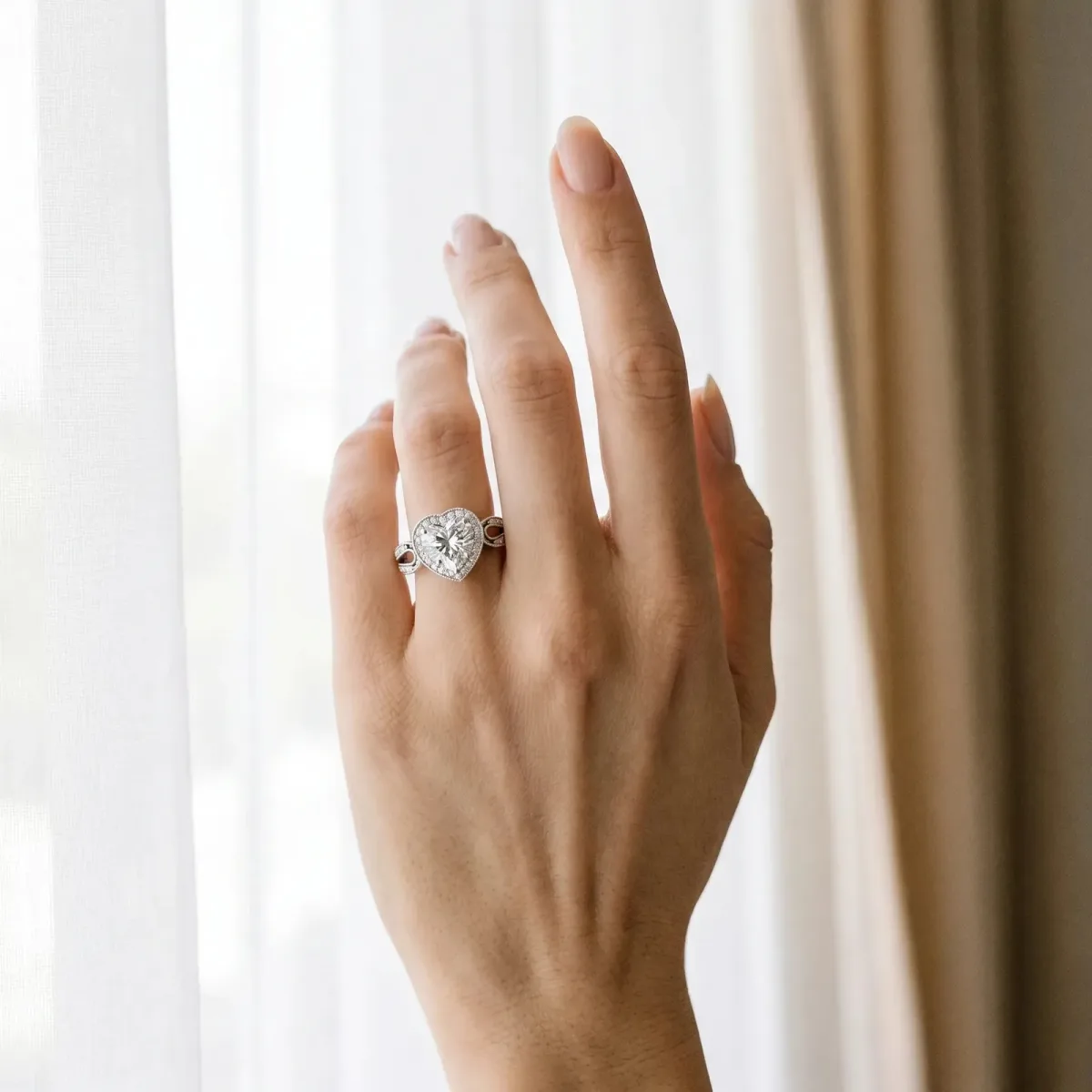 Heart Cut Halo Split Shank Milgrain Diamond Ring Platinum