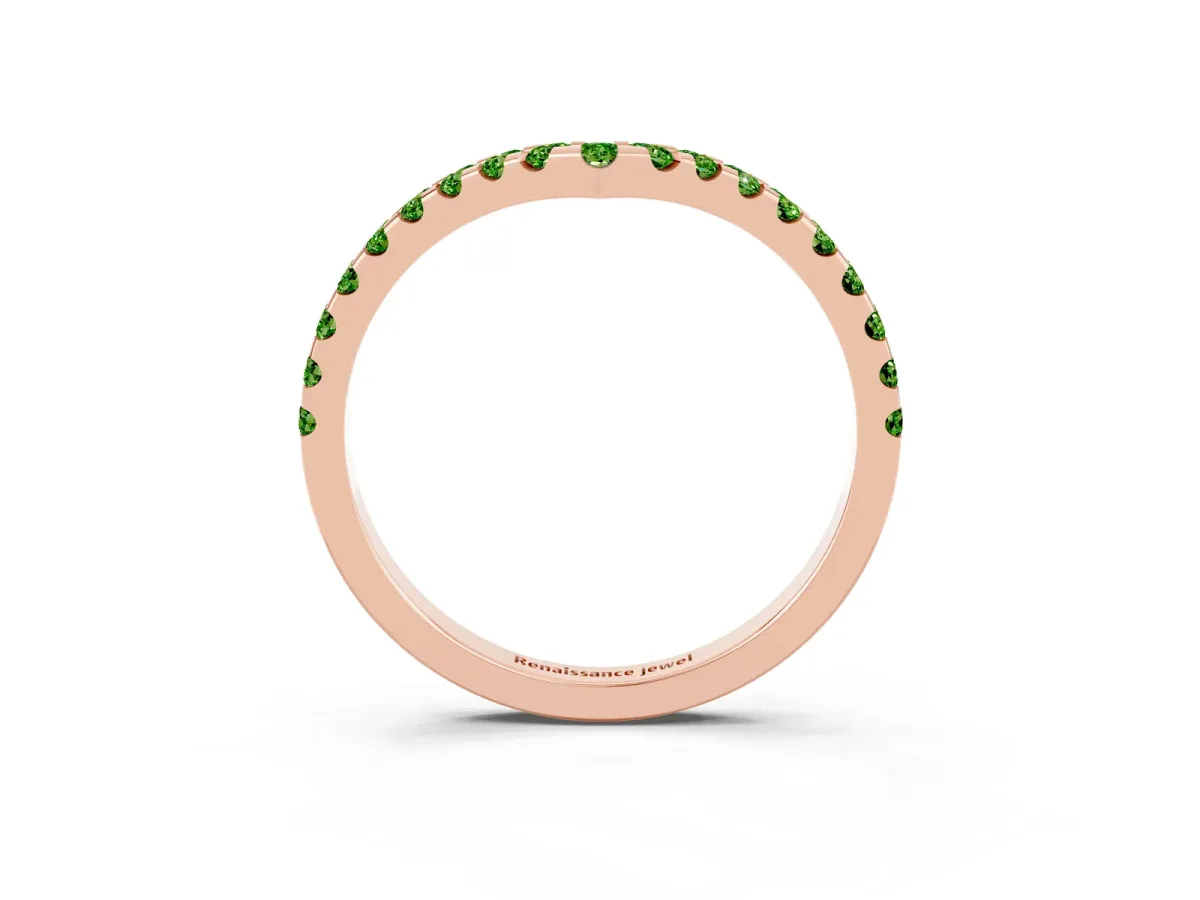 Pavé Round Peridot Chevron Band with Shared Prong Setting Rose gold