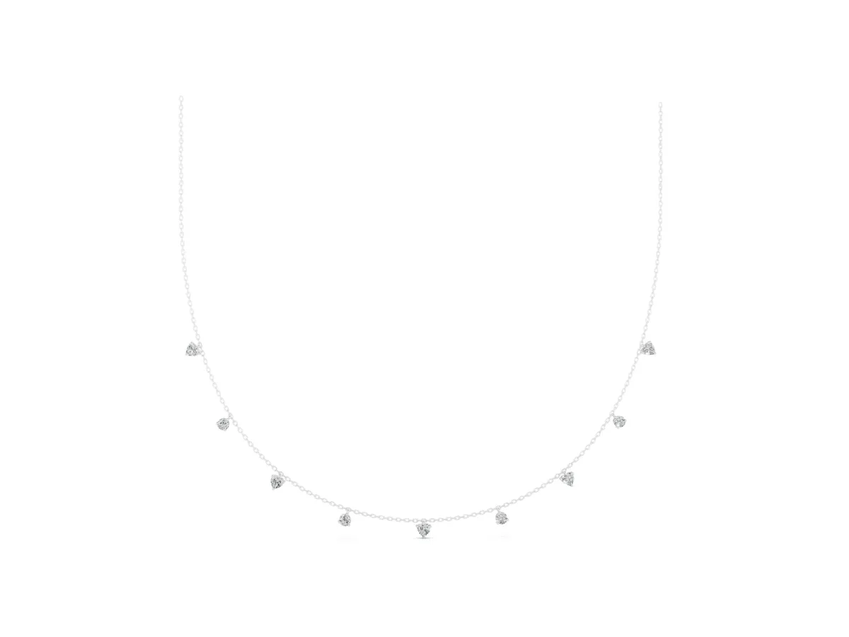 Heart and Round Diamond Station Necklace White gold