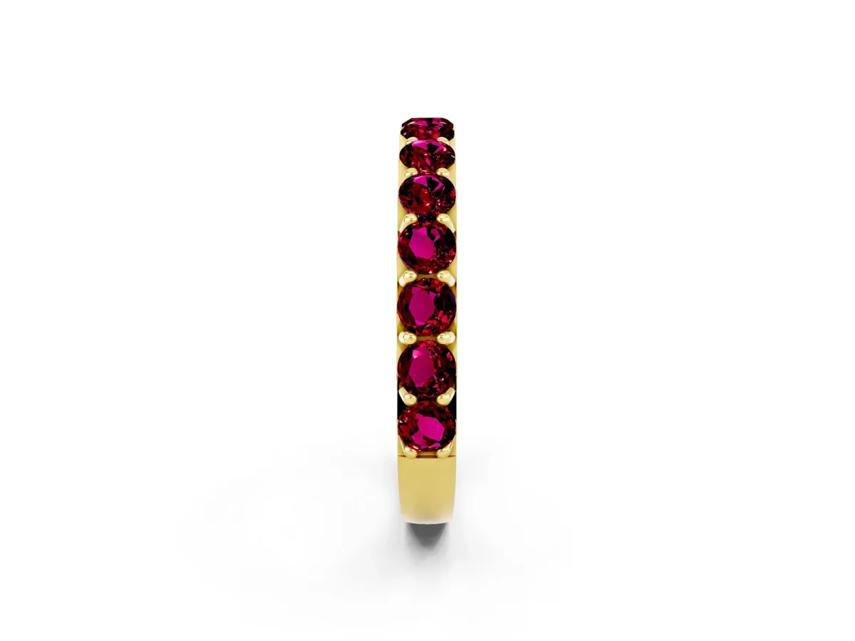Round Garnet Half Eternity Band with Classic Prong Setting Yellow gold