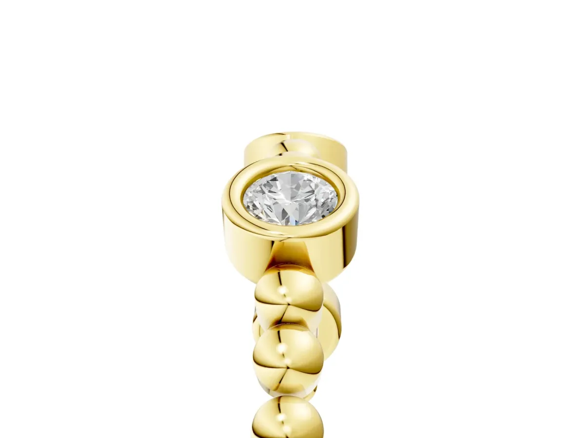 Bezel Set Round Diamond Beaded Band Yellow gold
