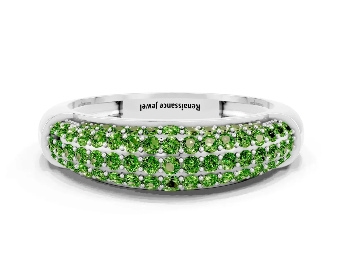 Three-Row Pavé Round Peridot Dome Band White gold