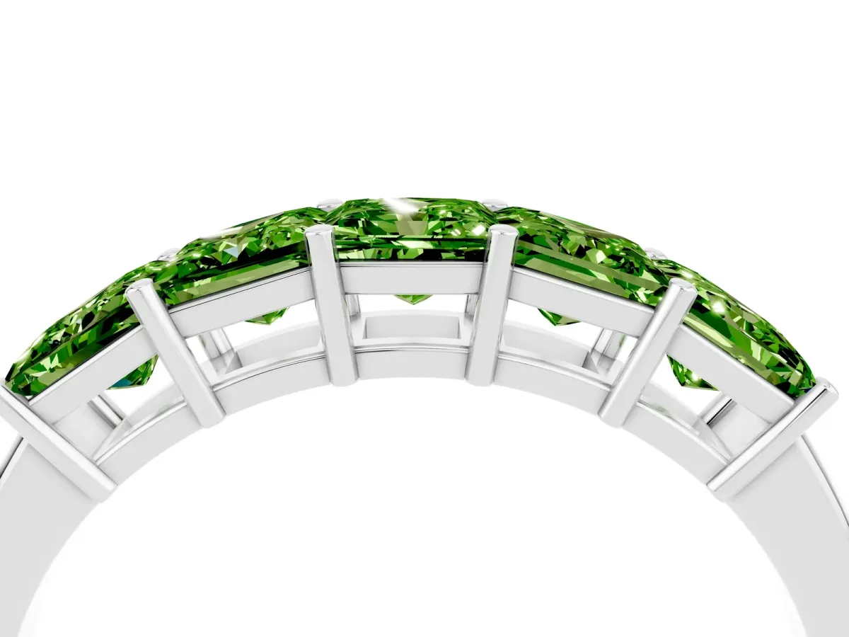 Princess Cut Five-Stone Peridot Band with Prong Setting Platinum