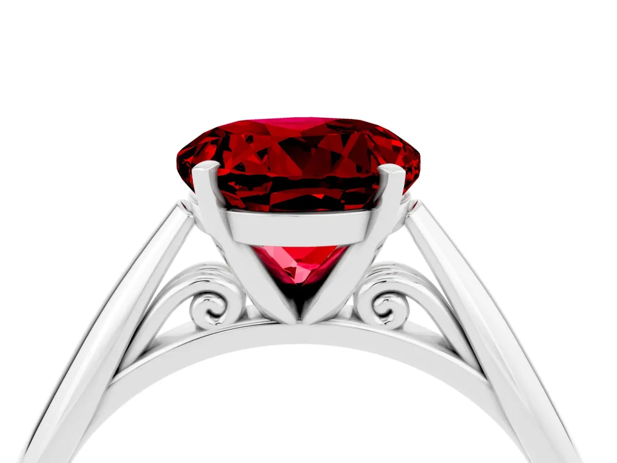 Round Cut Ruby Solitaire Engagement Ring with Cathedral Setting and Four-Prong Mount White gold