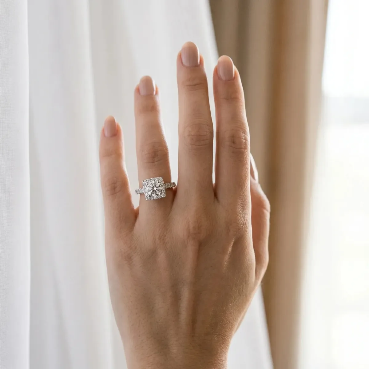 Halo Round Cut Diamond Pave Band Prong Setting Ring Platinum