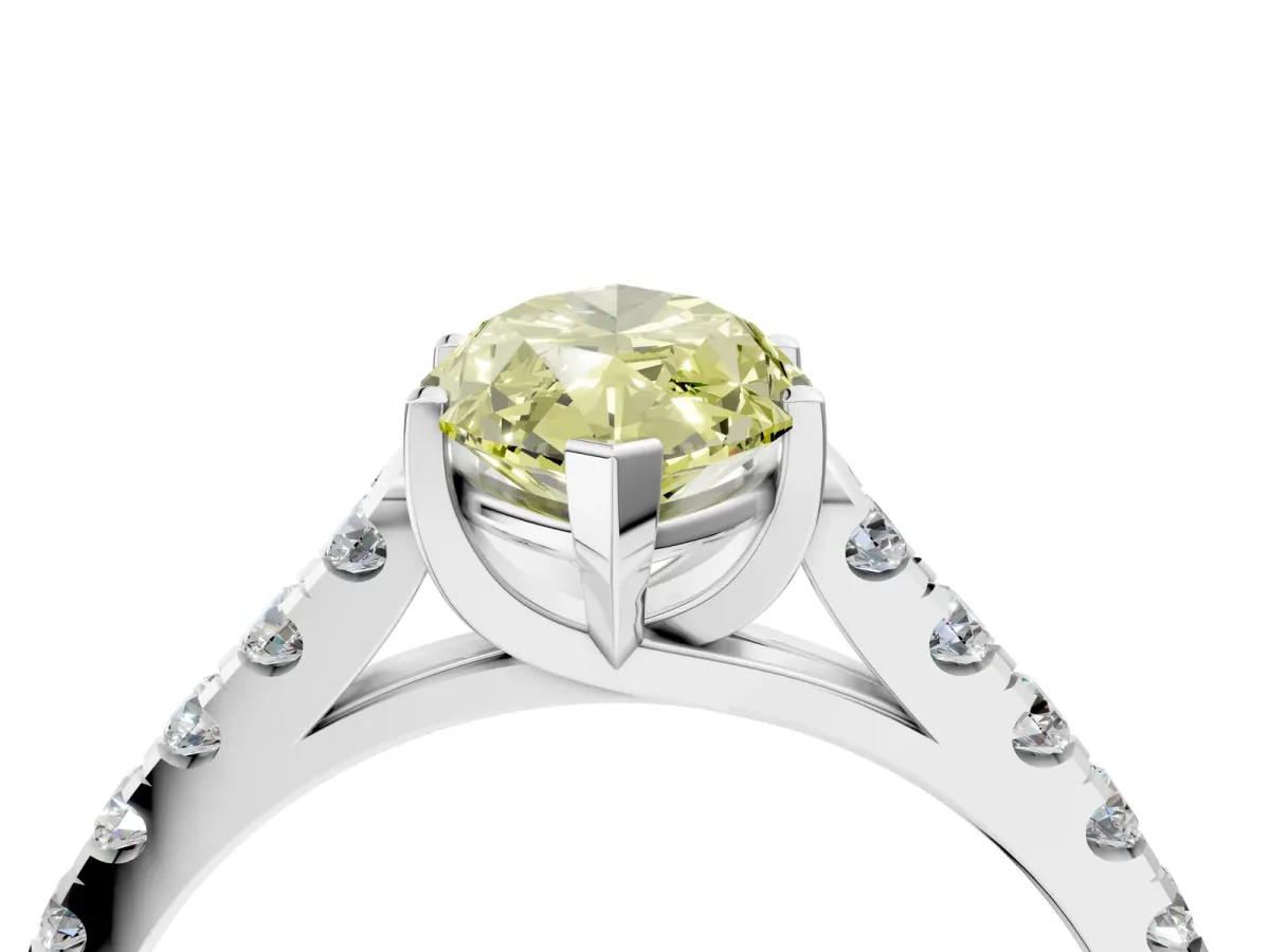 Fancy Yellow Marquise Cut Diamond Pavé Band Solitaire Ring with Prong Setting Silver