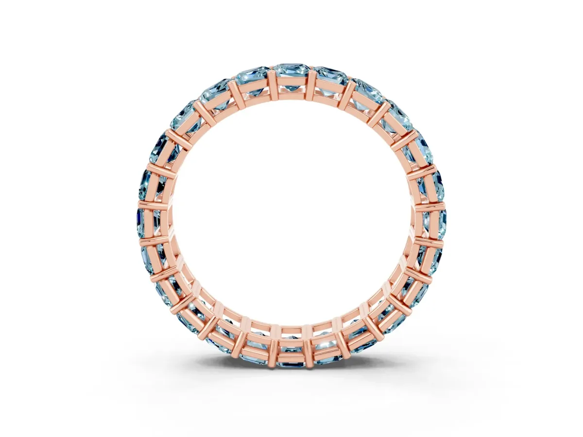 Emerald Cut Aquamarine Eternity Band with Shared Prong Setting Rose gold