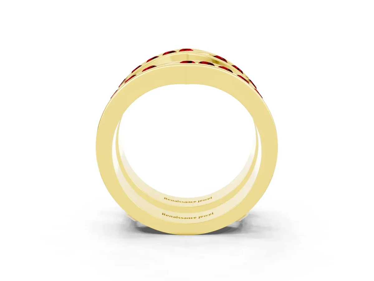 Round Ruby Channel-Set Chevron Band Yellow gold