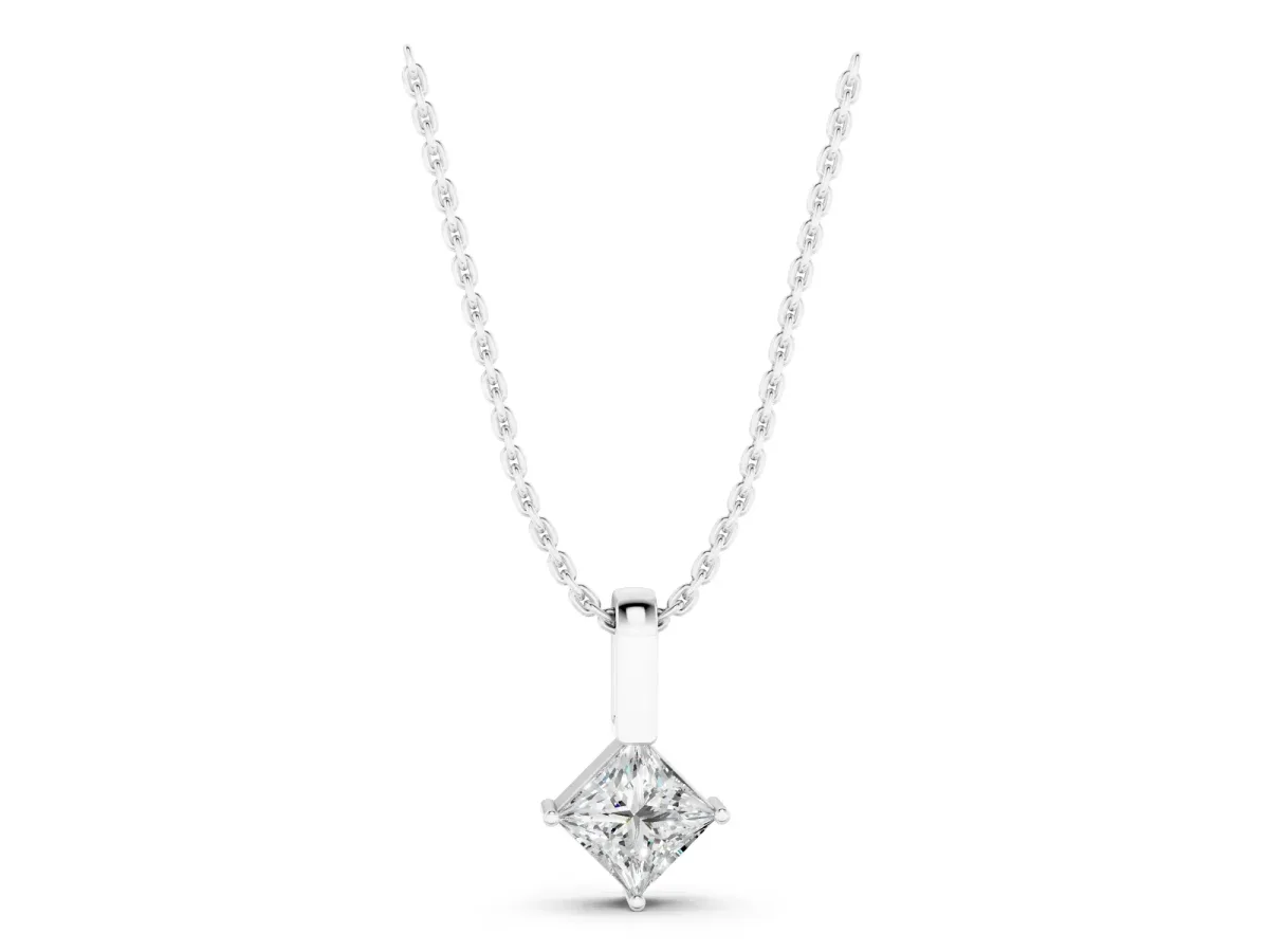 Princess Cut Bezel Set Diamond Pendant White gold