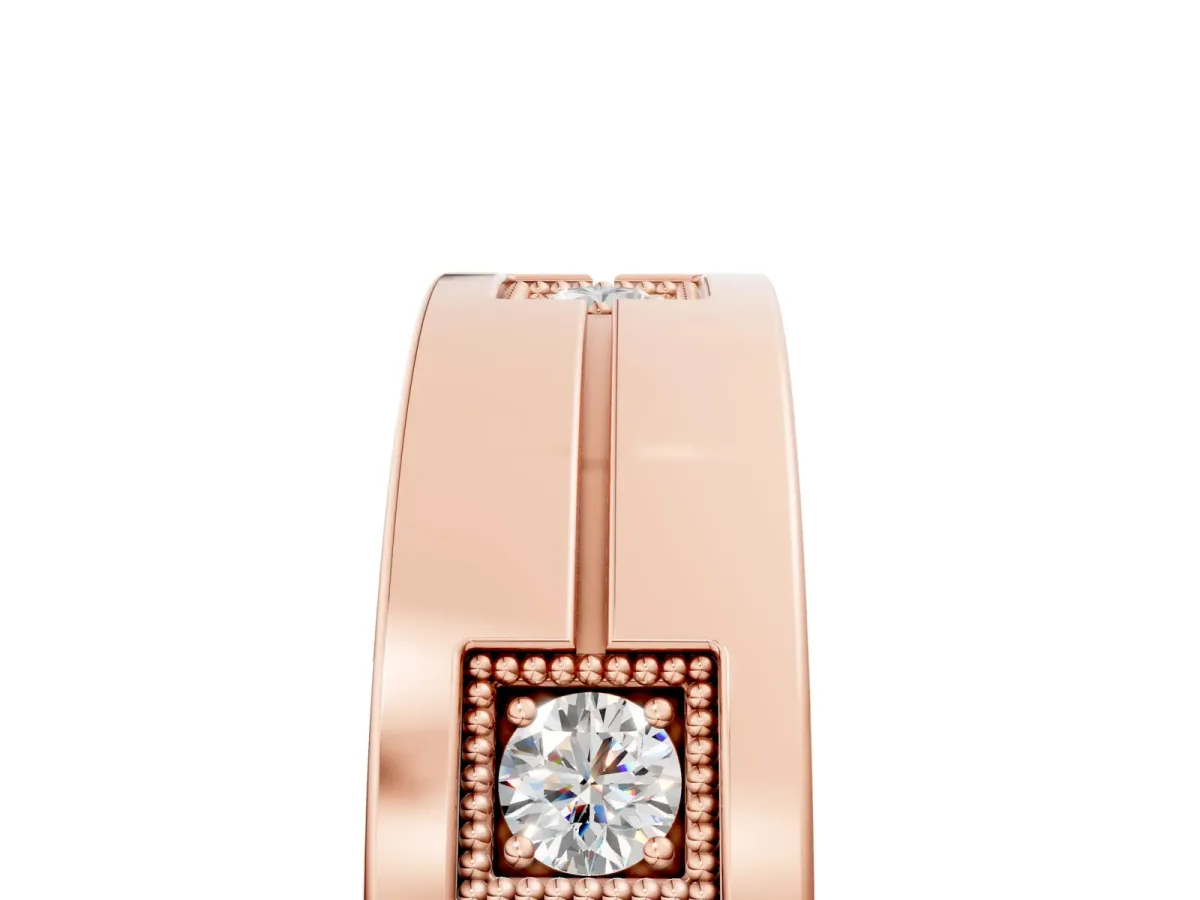 Round Diamond Square Station Mens Band Rose gold