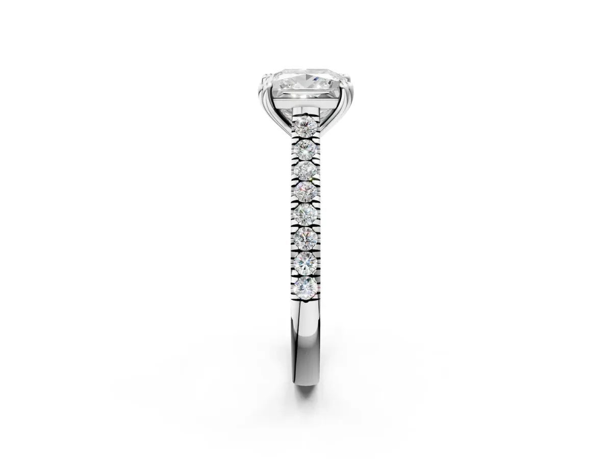 Princess Cut Solitaire Pave Diamond Engagement Ring with Prong Setting White gold