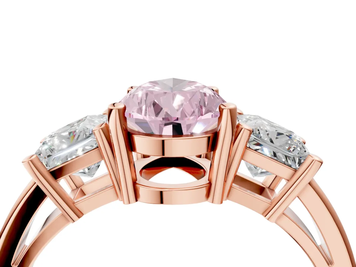 Fancy Pink Three-Stone Pear Cut Cut Solitaire Ring with Prong Setting Rose gold