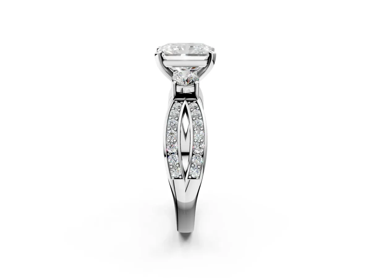 Three-Stone Radiant Cut Cut Diamond Twist Band with Prong Setting Platinum