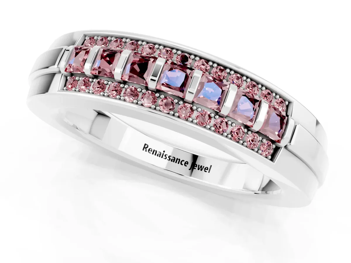 Bar-Set Princess Cut Morganite Pavé Band Platinum