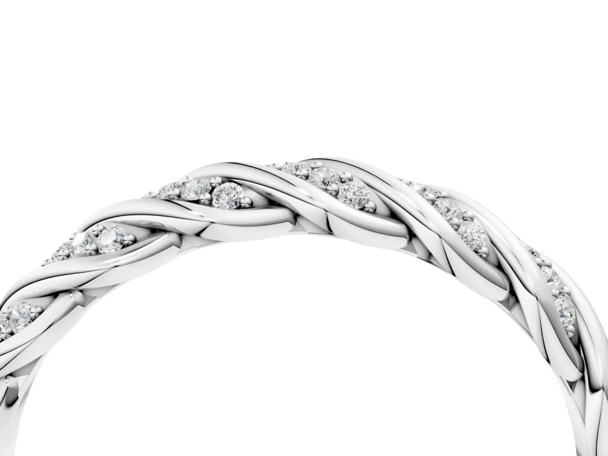 Twisted Pavé Round Diamond Eternity Band with Shared Prong Setting White gold