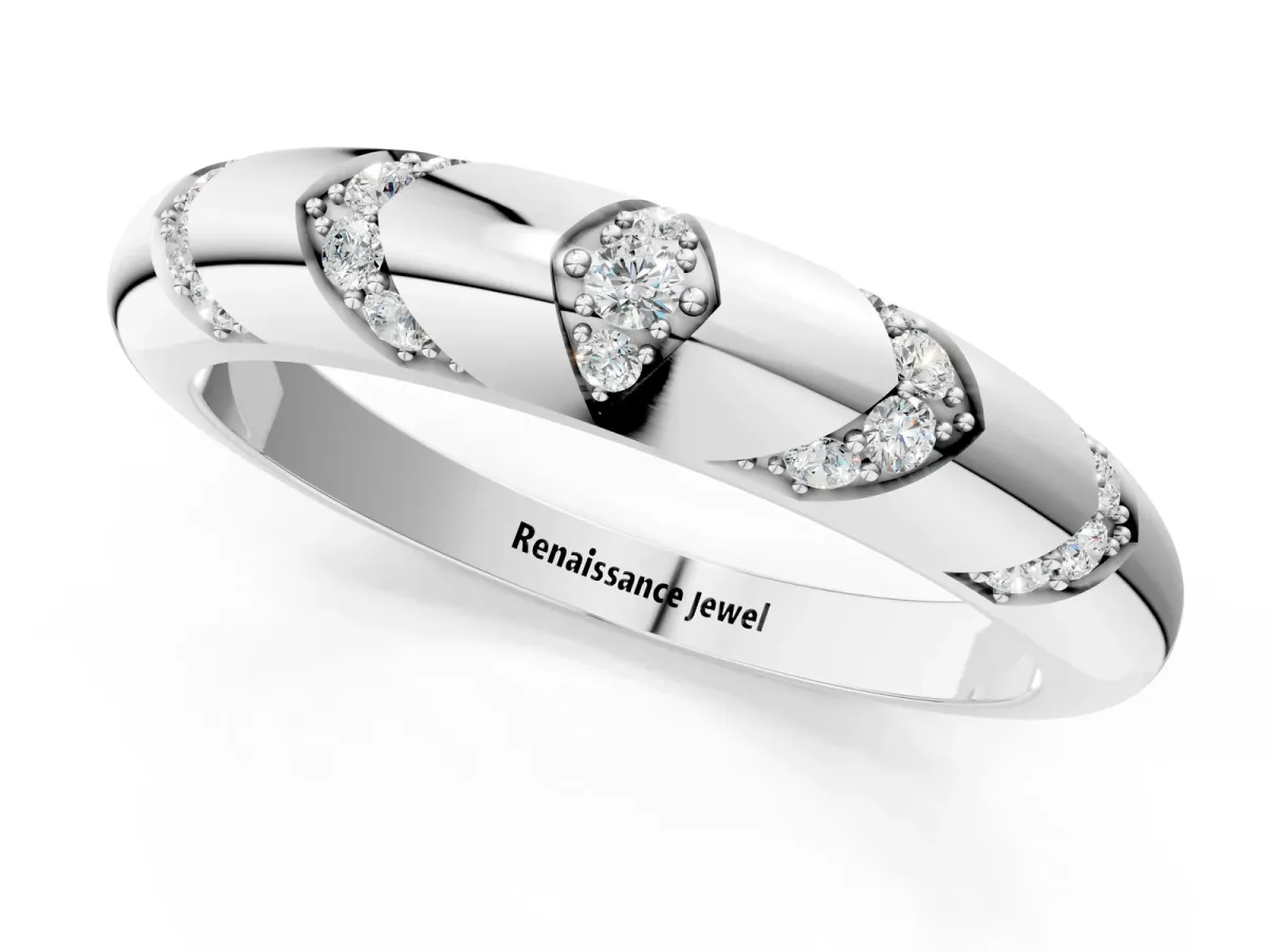 Round Diamond Channel Set Curved Band with Bezel Setting Platinum