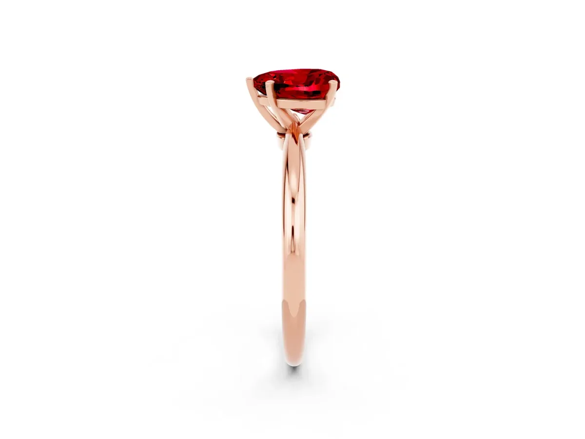 Heart Cut Ruby Solitaire Ring with Six-Prong Setting and Classic Band Rose gold