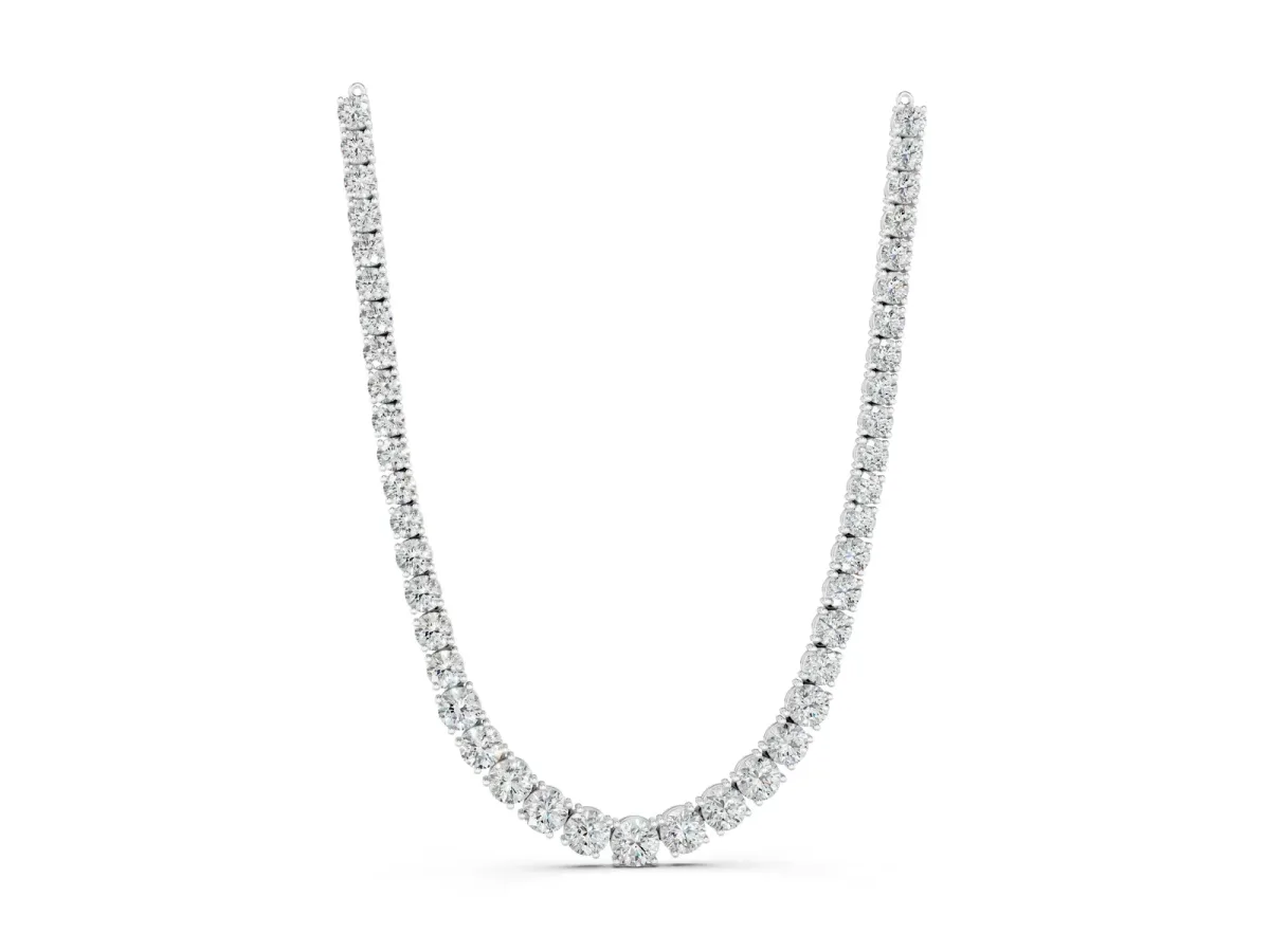 Round Diamond Tennis Necklace with Prong Setting White gold